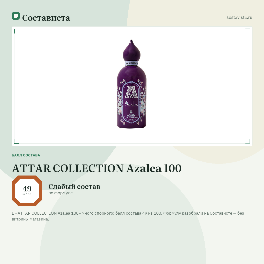 ATTAR COLLECTION Azalea 100: балл состава 49 из 100 — Состависта