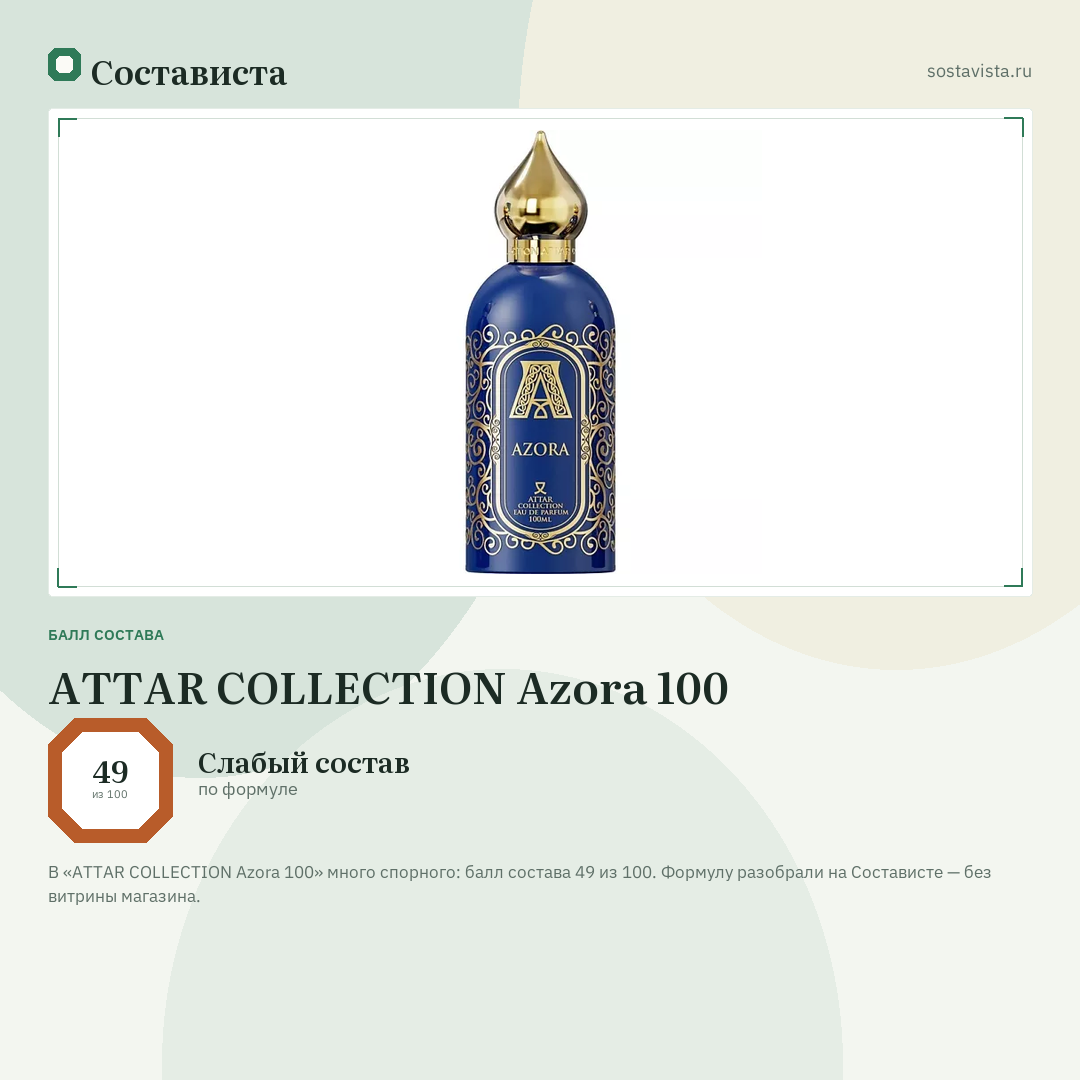 ATTAR COLLECTION Azora 100: балл состава 49 из 100 — Состависта