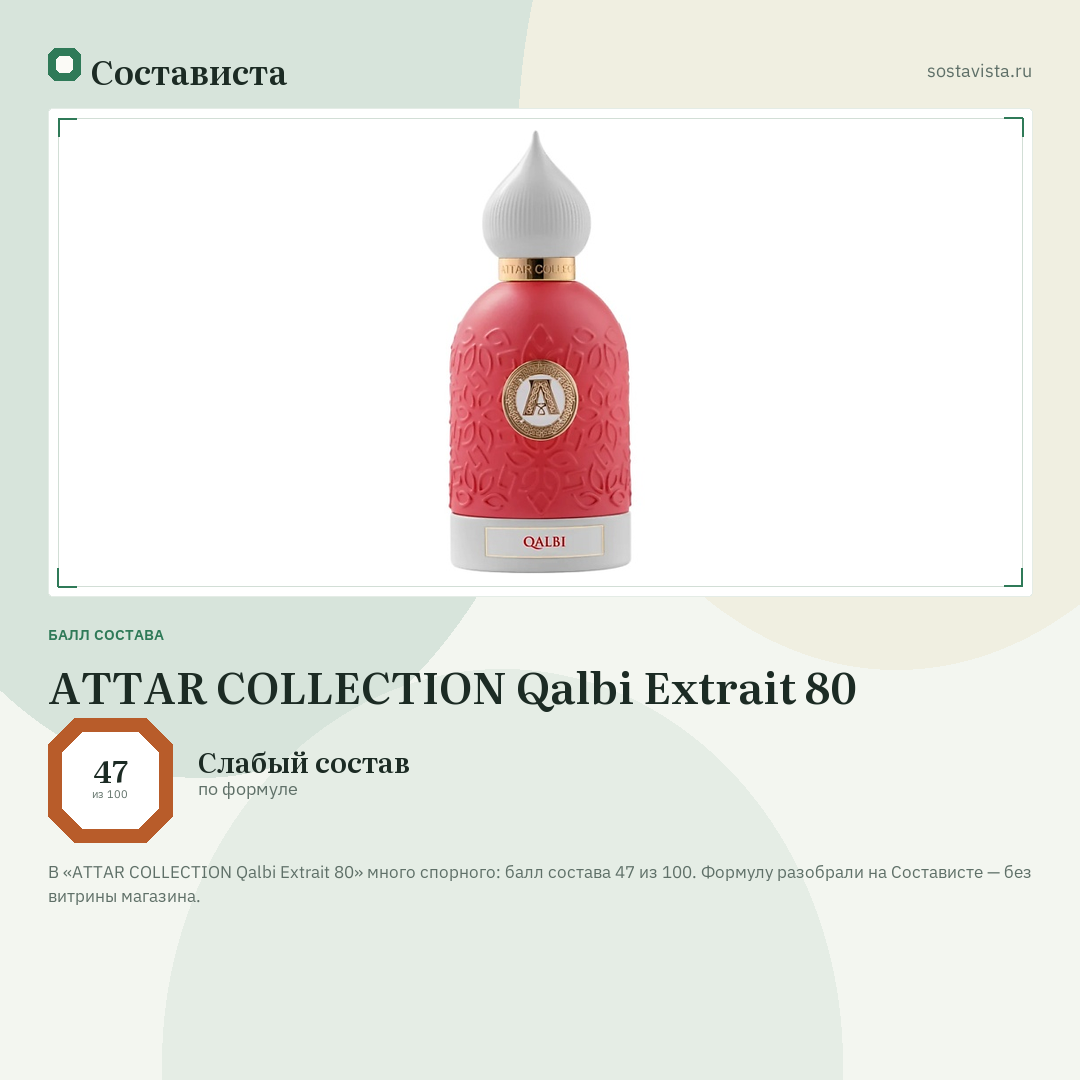 ATTAR COLLECTION Qalbi Extrait 80: балл состава 47 из 100 — Состависта