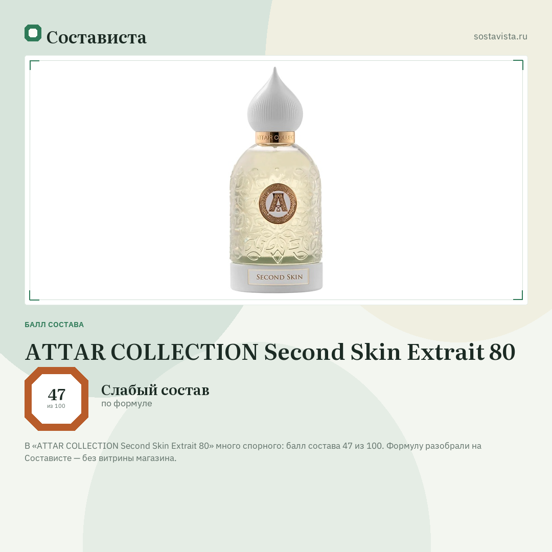 ATTAR COLLECTION Second Skin Extrait 80: балл состава 47 из 100 — Состависта