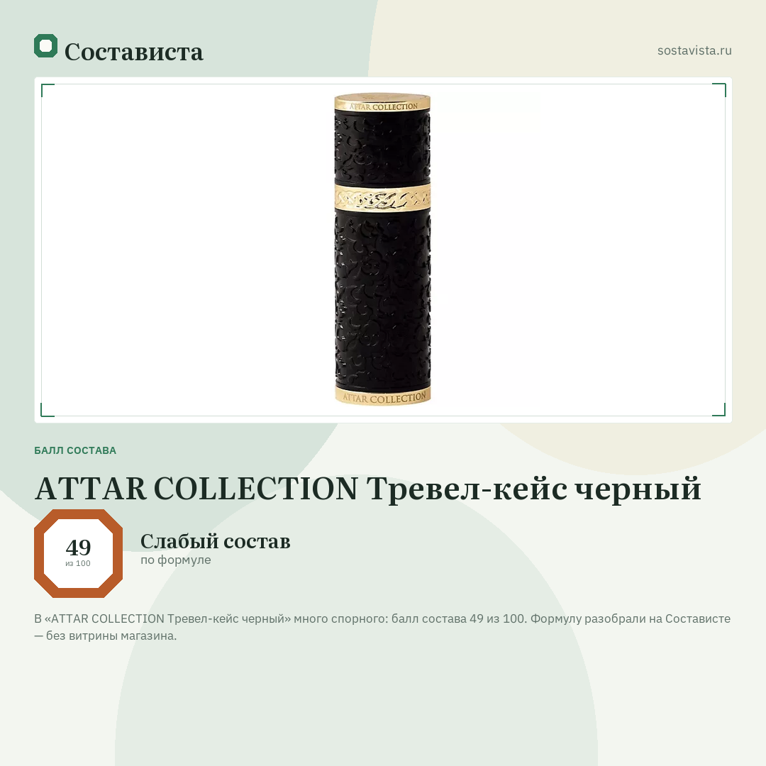 ATTAR COLLECTION Тревел-кейс черный: балл состава 49 из 100 — Состависта