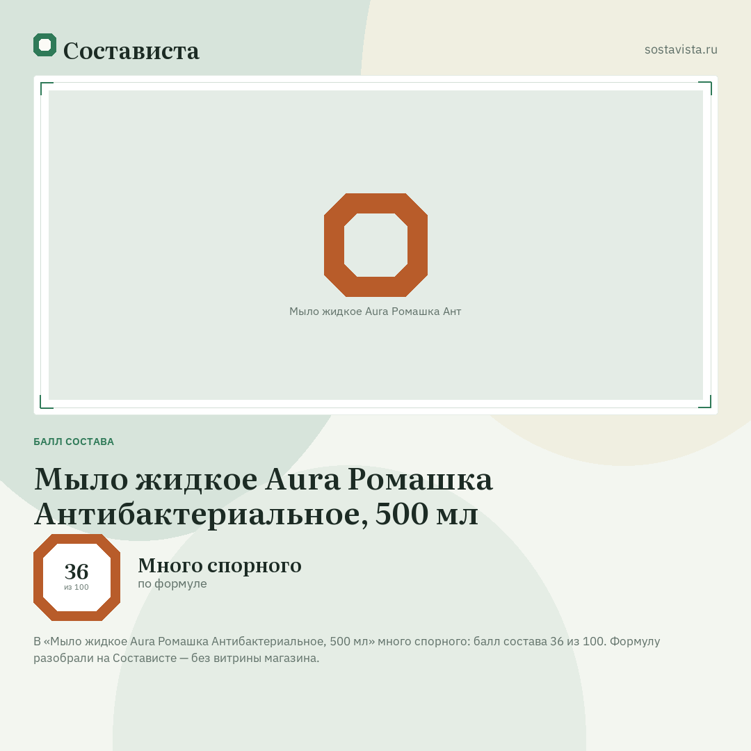 Мыло жидкое Aura Ромашка Антибактериальное, 500 мл: балл состава 36 из 100 — Состависта