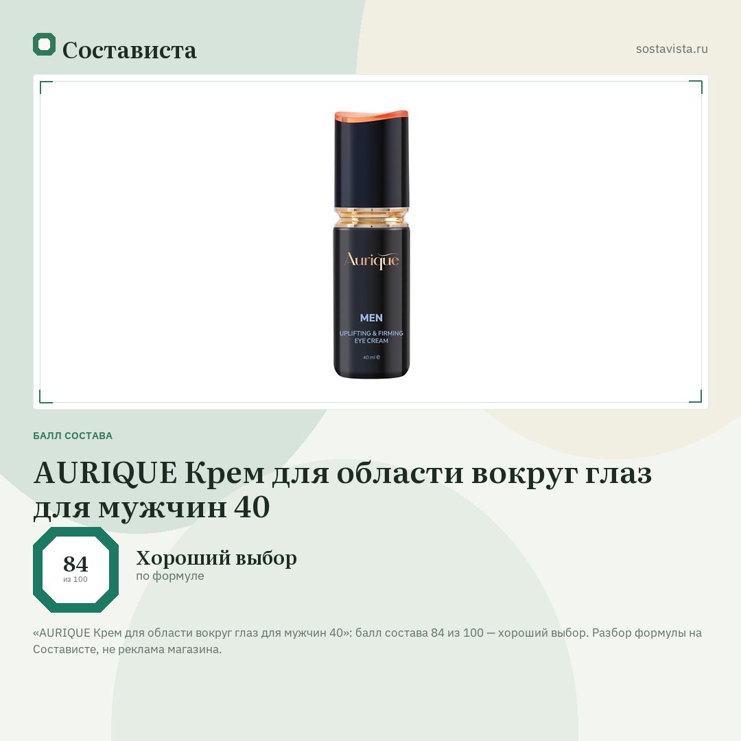 AURIQUE Крем для области вокруг глаз для мужчин 40: балл состава 84 из 100 — Состависта