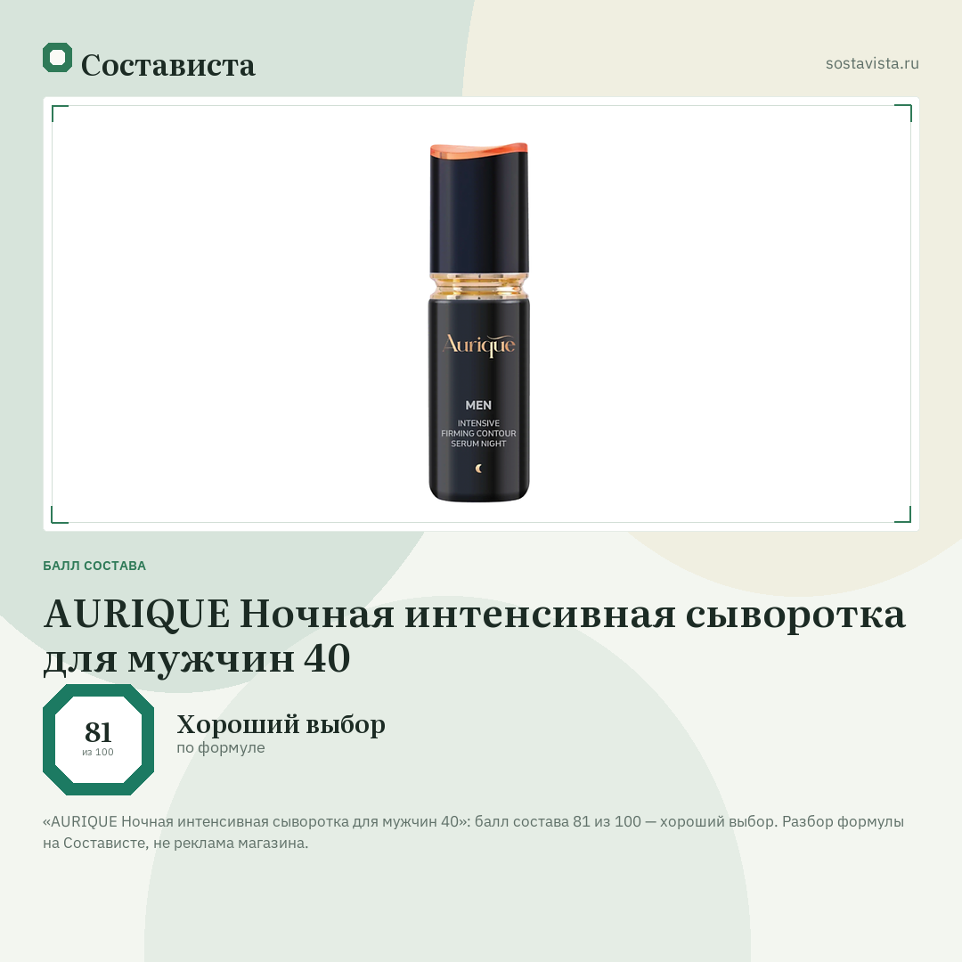 AURIQUE Ночная интенсивная сыворотка для мужчин 40: балл состава 81 из 100 — Состависта