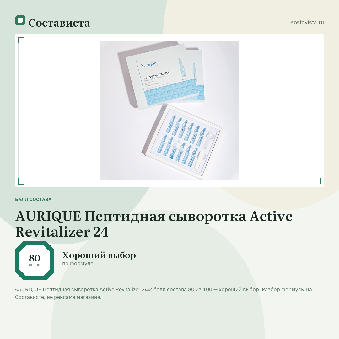 AURIQUE Пептидная сыворотка Active Revitalizer 24: балл состава 80 из 100 — Состависта