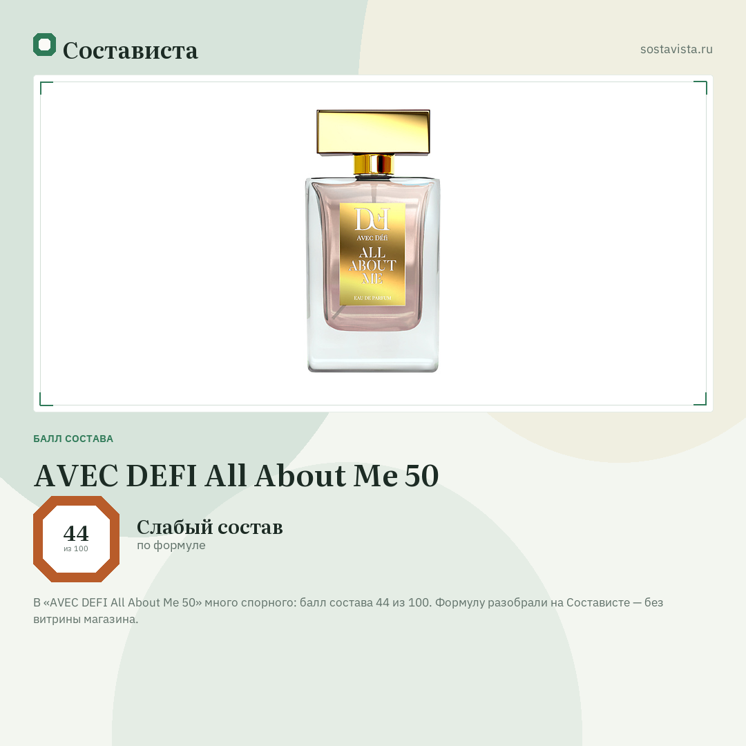 AVEC DEFI All About Me 50: балл состава 44 из 100 — Состависта