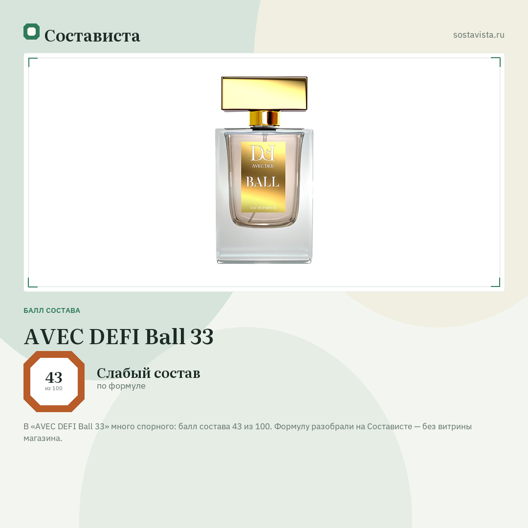 AVEC DEFI Ball 33: балл состава 43 из 100 — Состависта