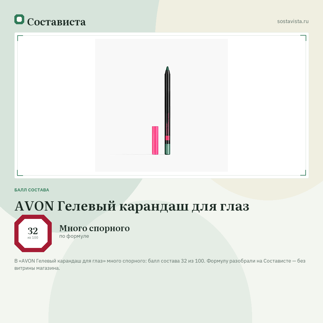 AVON Гелевый карандаш для глаз: балл состава 32 из 100 — Состависта