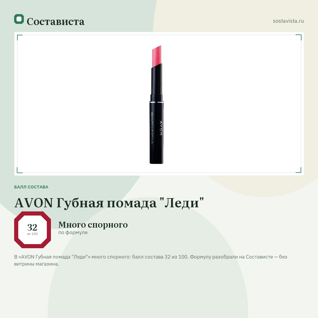AVON Губная помада "Леди": балл состава 32 из 100 — Состависта
