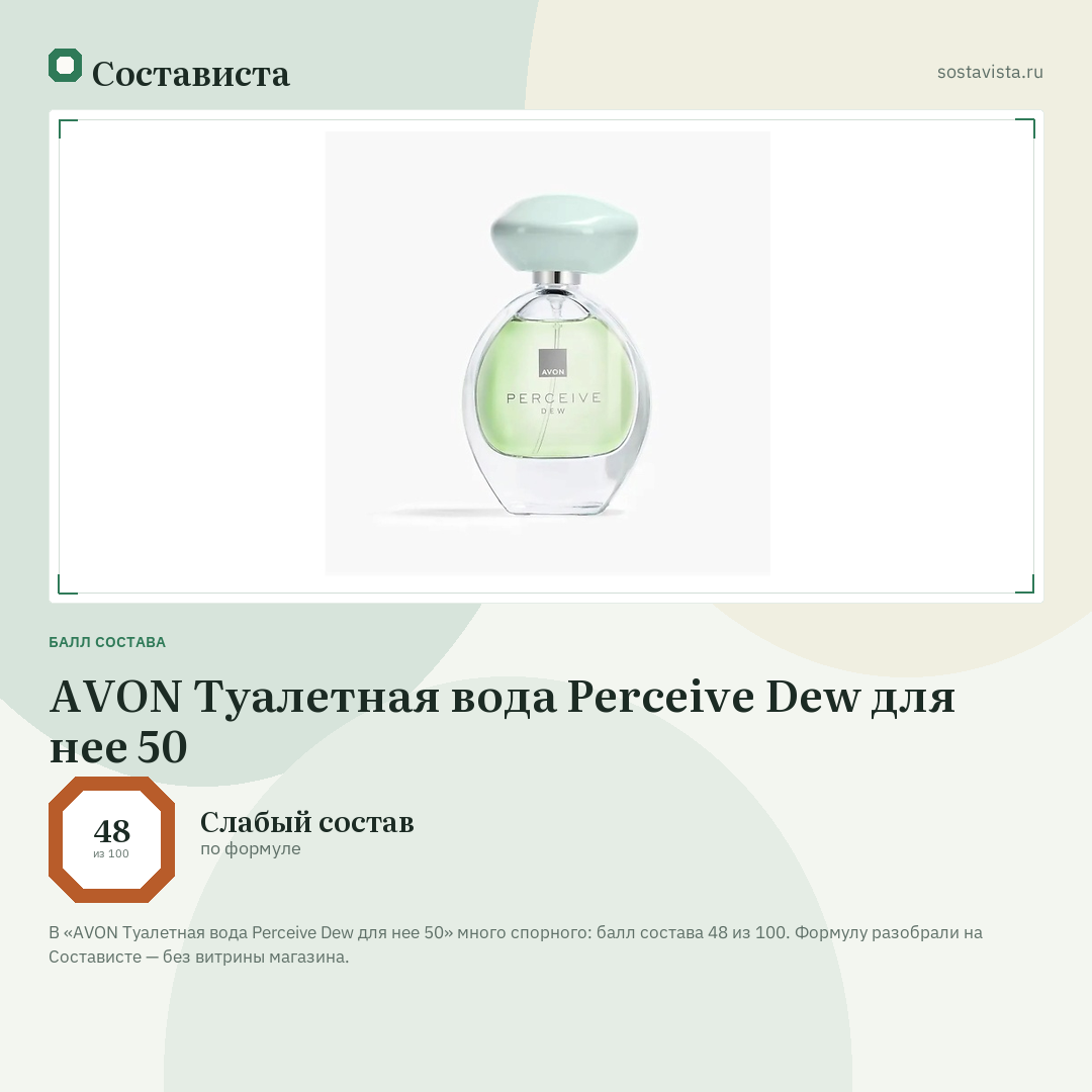 AVON Туалетная вода Perceive Dew для нее 50: балл состава 48 из 100 — Состависта