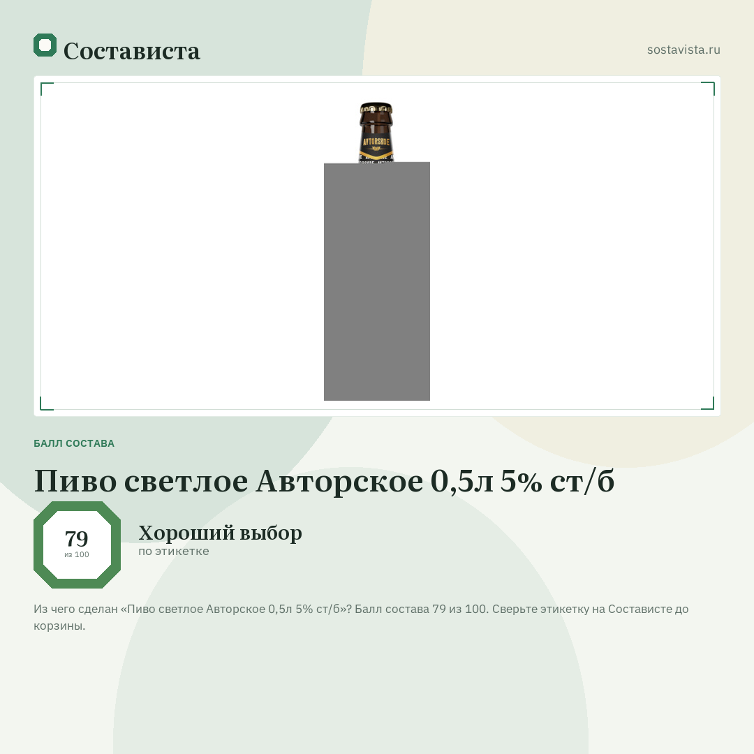 Пиво светлое Авторское 0,5л 5% ст/б: балл состава 79 из 100 — Состависта