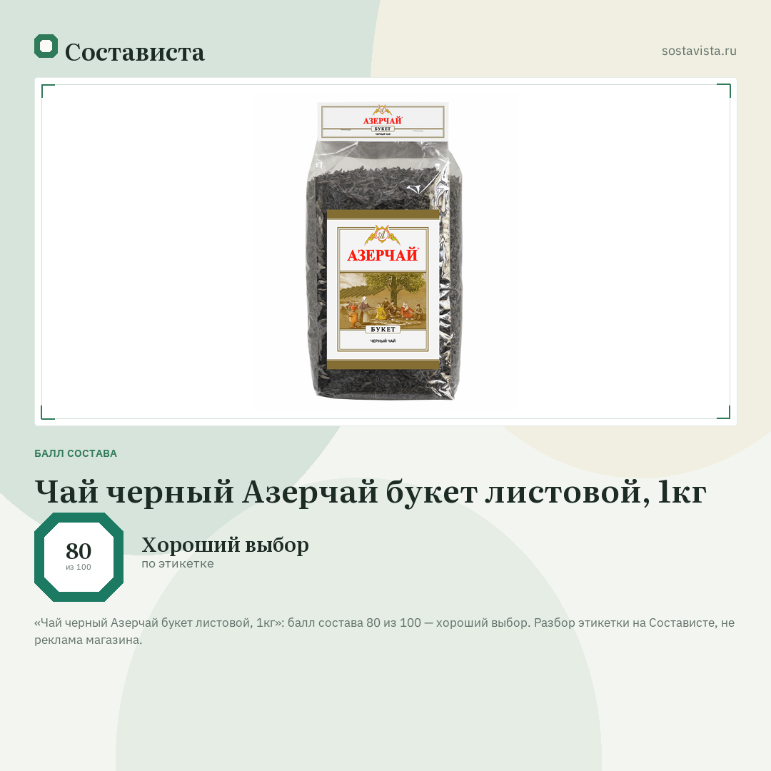 Чай черный Азерчай букет листовой, 1кг: балл состава 80 из 100 — Состависта