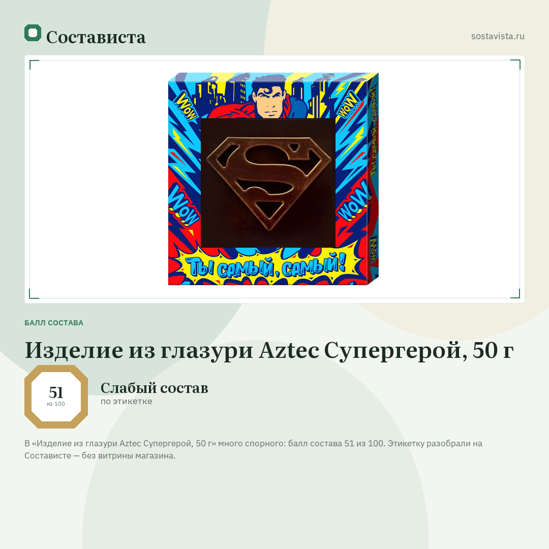 Изделие из глазури Aztec Супергерой, 50 г: балл состава 51 из 100 — Состависта