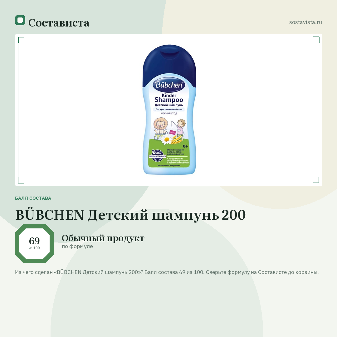 BÜBCHEN Детский шампунь 200: балл состава 69 из 100 — Состависта