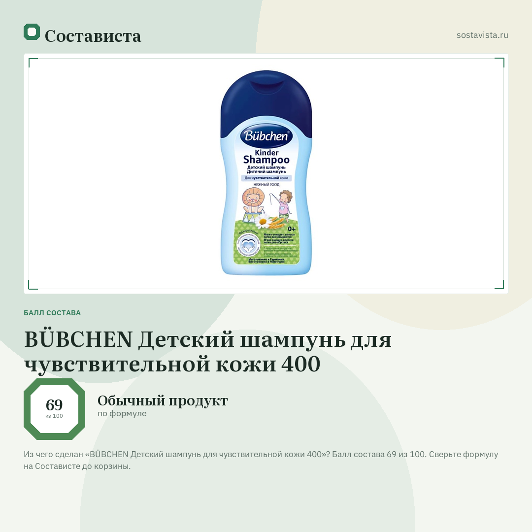 BÜBCHEN Детский шампунь для чувствительной кожи 400: балл состава 69 из 100 — Состависта