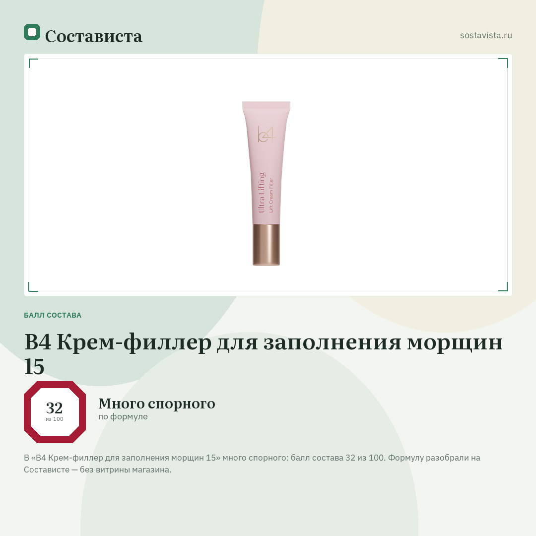 B4 Крем-филлер для заполнения морщин 15: балл состава 32 из 100 — Состависта