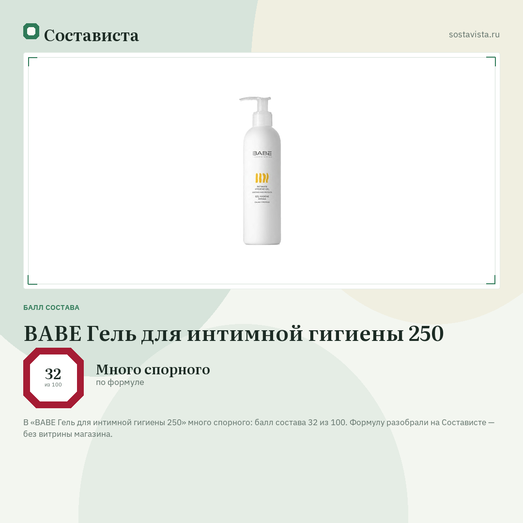 BABE Гель для интимной гигиены 250: балл состава 32 из 100 — Состависта