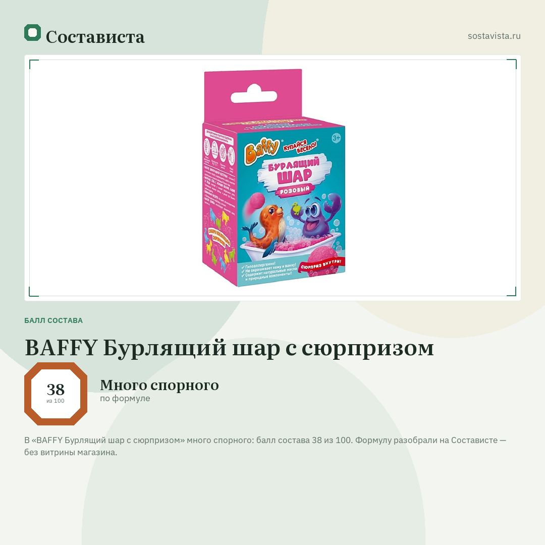 BAFFY Бурлящий шар с сюрпризом: балл состава 38 из 100 — Состависта