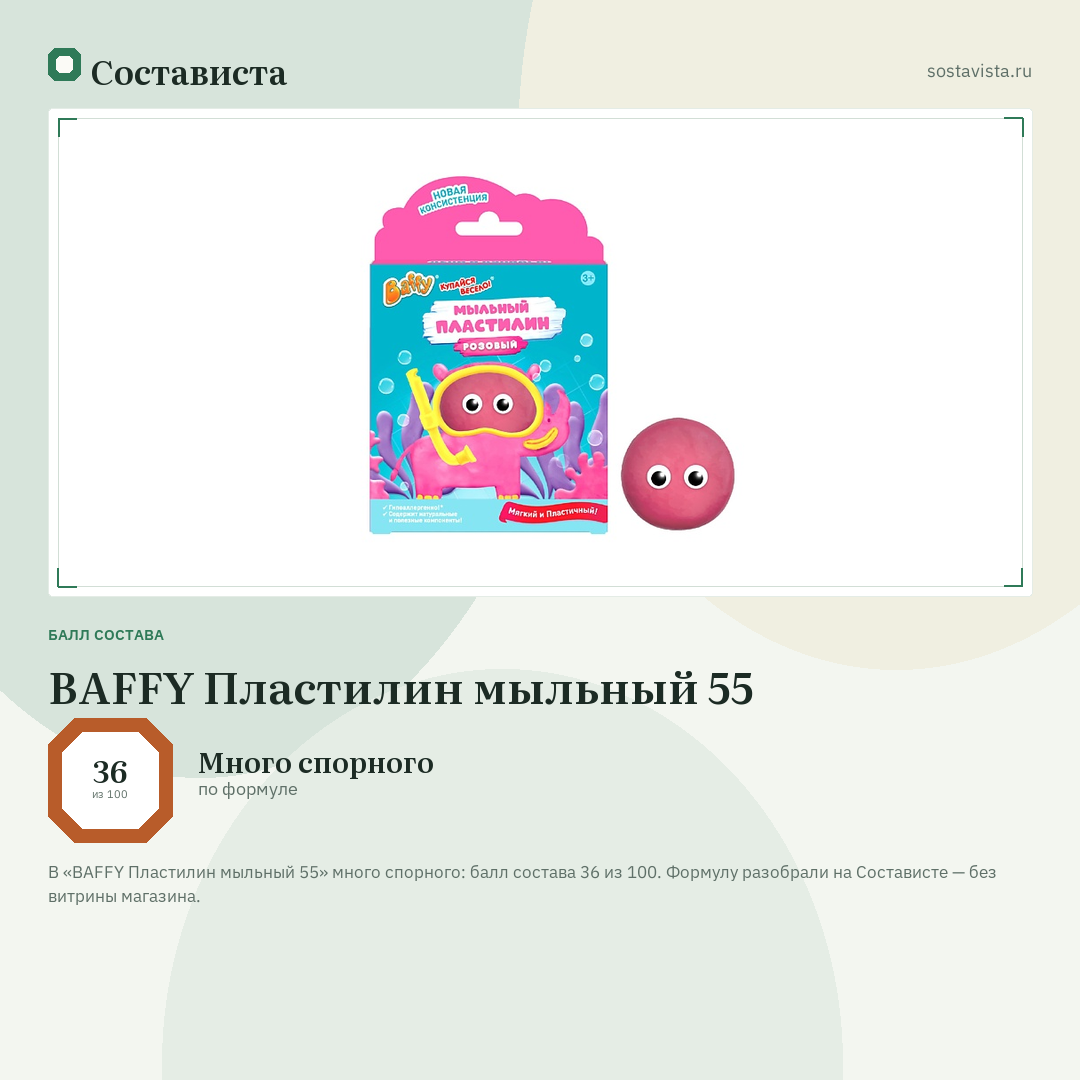 BAFFY Пластилин мыльный 55: балл состава 36 из 100 — Состависта
