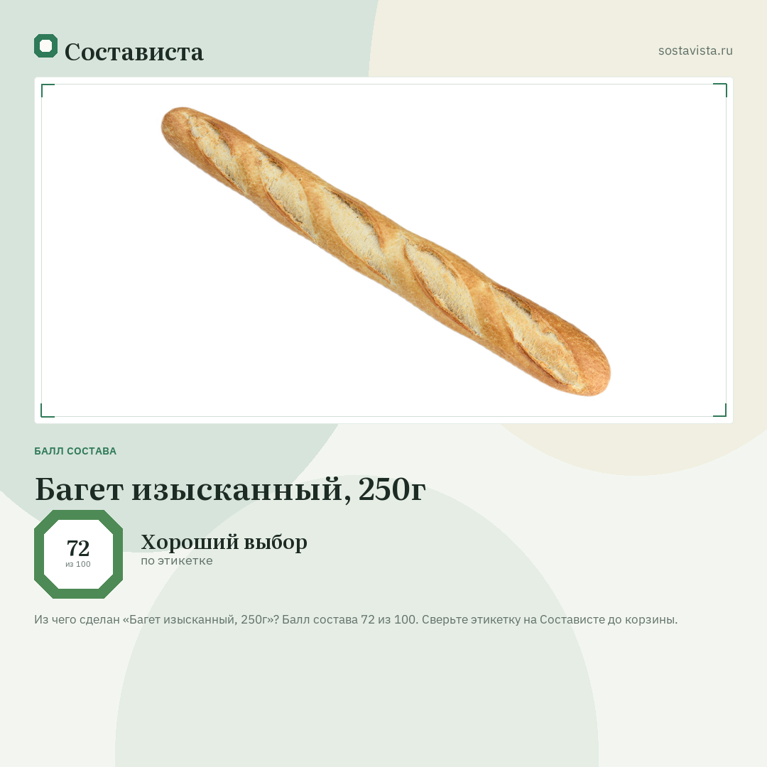 Багет изысканный, 250г: балл состава 72 из 100 — Состависта