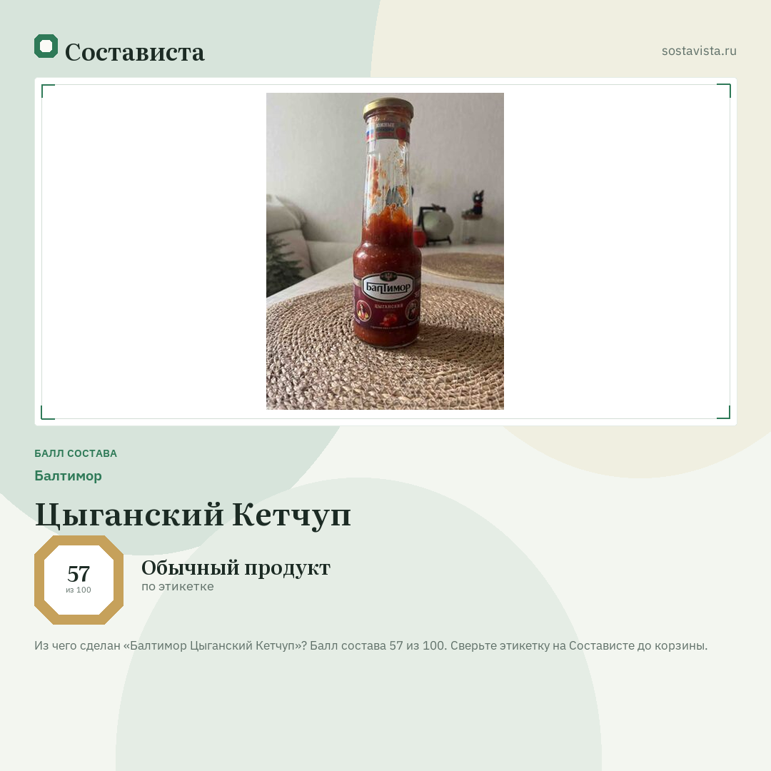 Балтимор Цыганский Кетчуп: балл состава 57 из 100 — Состависта