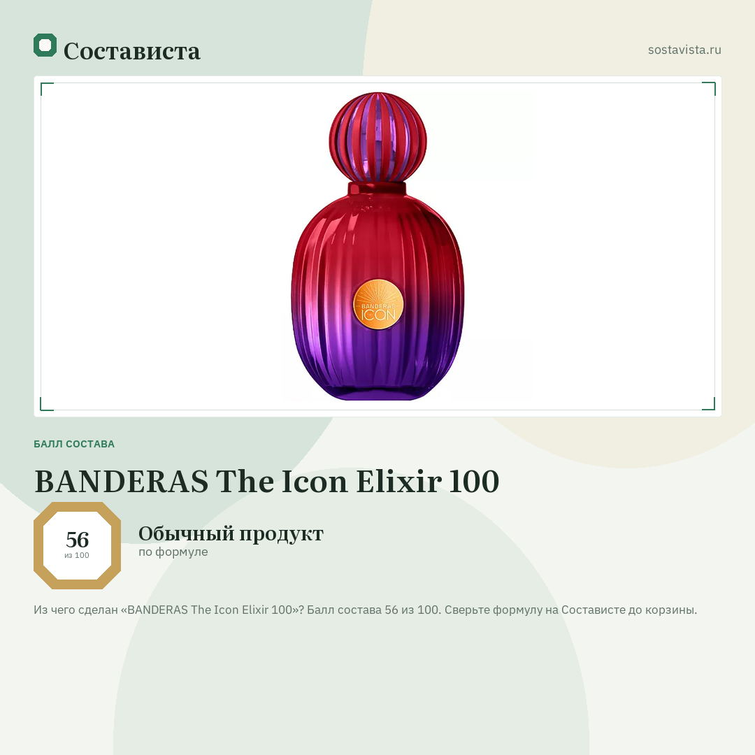 BANDERAS The Icon Elixir 100: балл состава 56 из 100 — Состависта