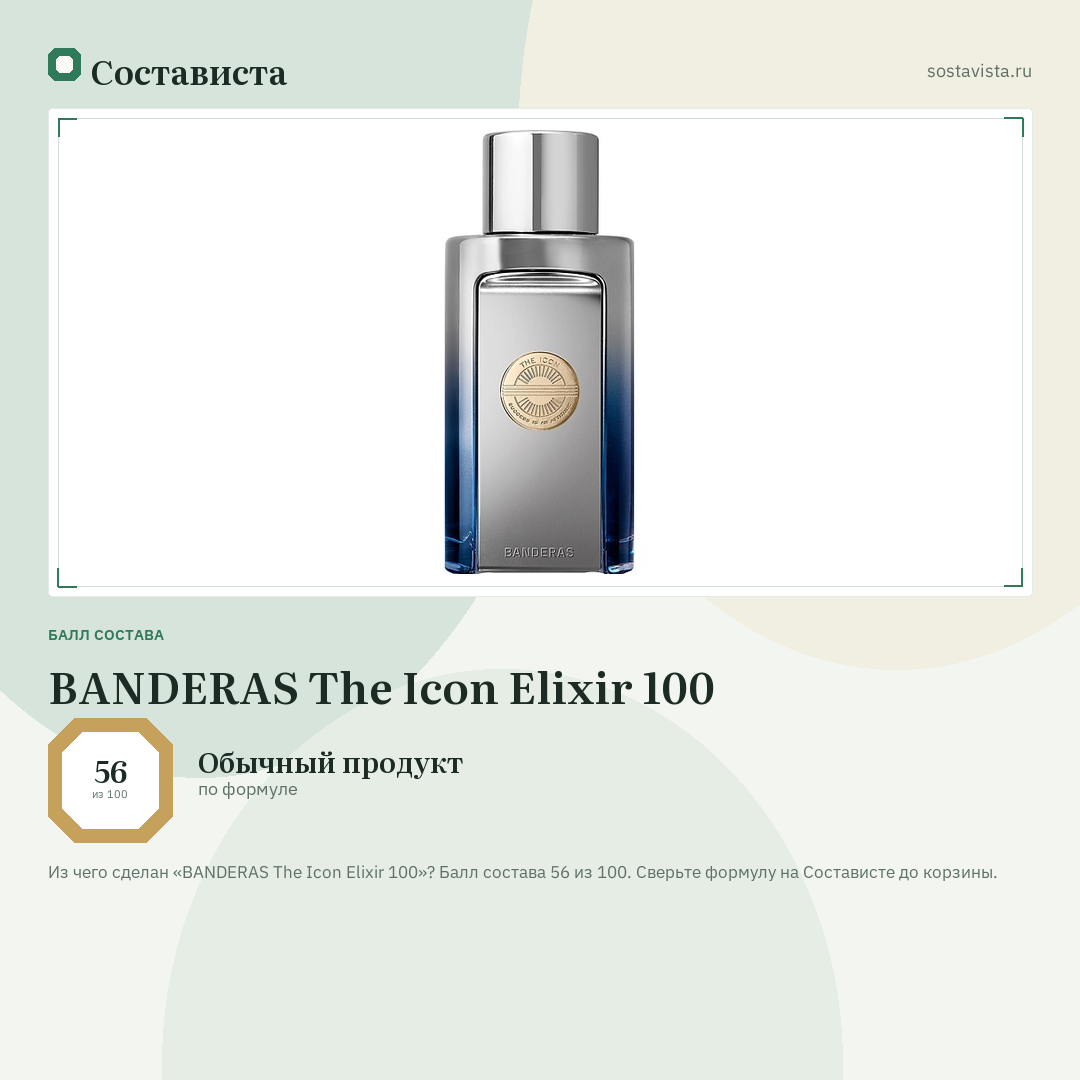 BANDERAS The Icon Elixir 100: балл состава 56 из 100 — Состависта