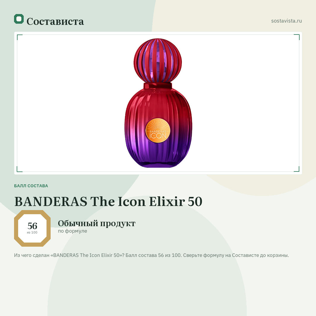 BANDERAS The Icon Elixir 50: балл состава 56 из 100 — Состависта