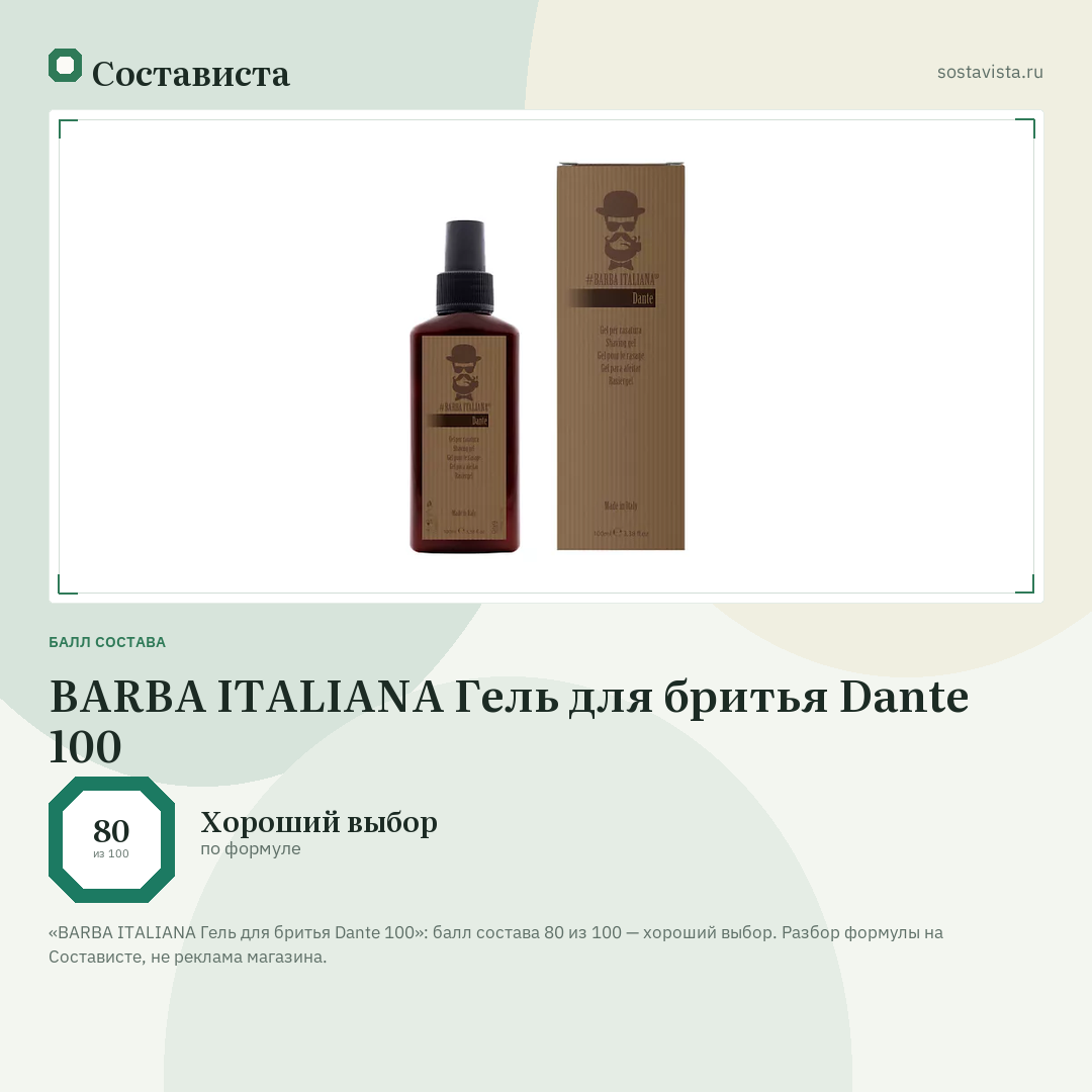 BARBA ITALIANA Гель для бритья Dante 100: балл состава 80 из 100 — Состависта
