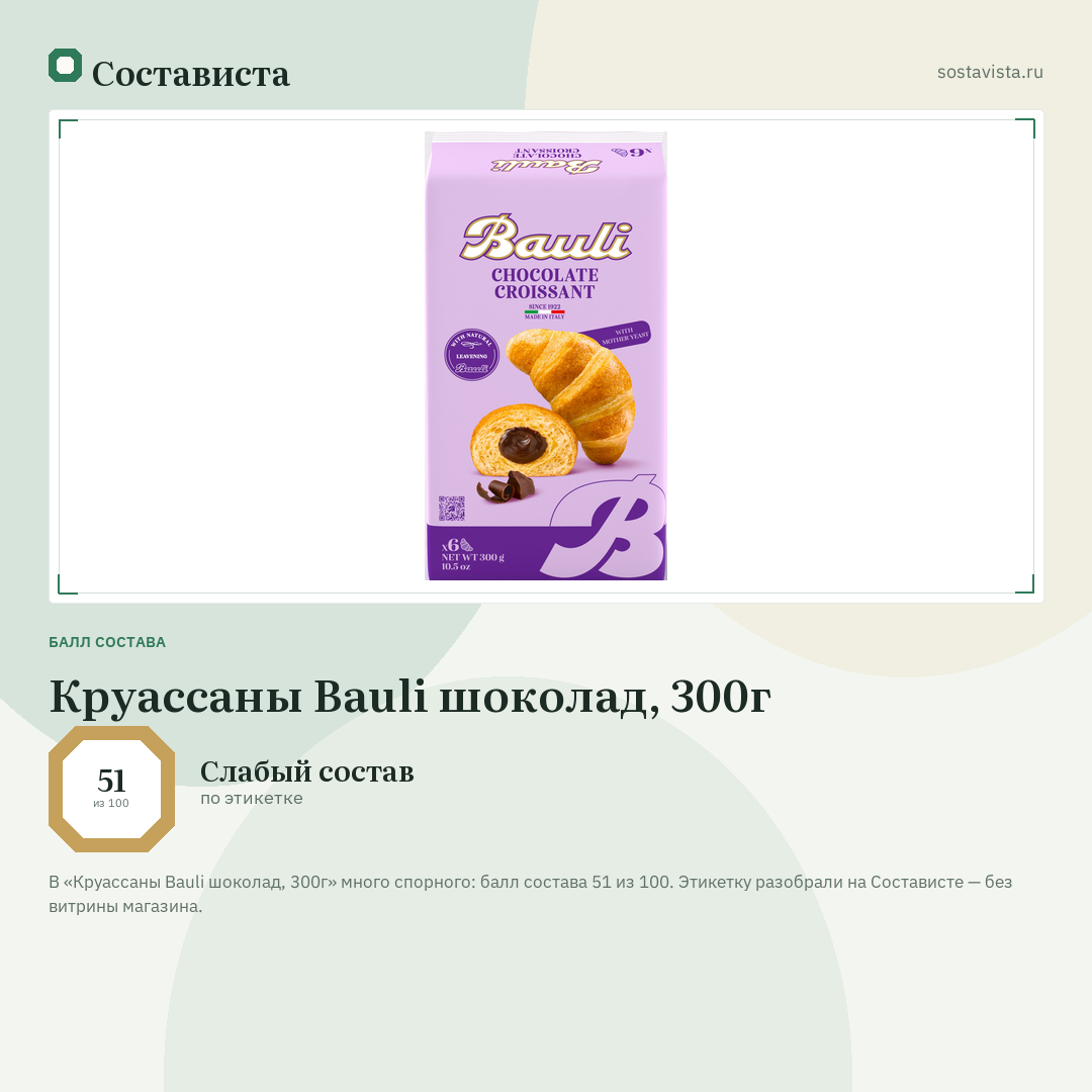 Круассаны Bauli шоколад, 300г: балл состава 51 из 100 — Состависта