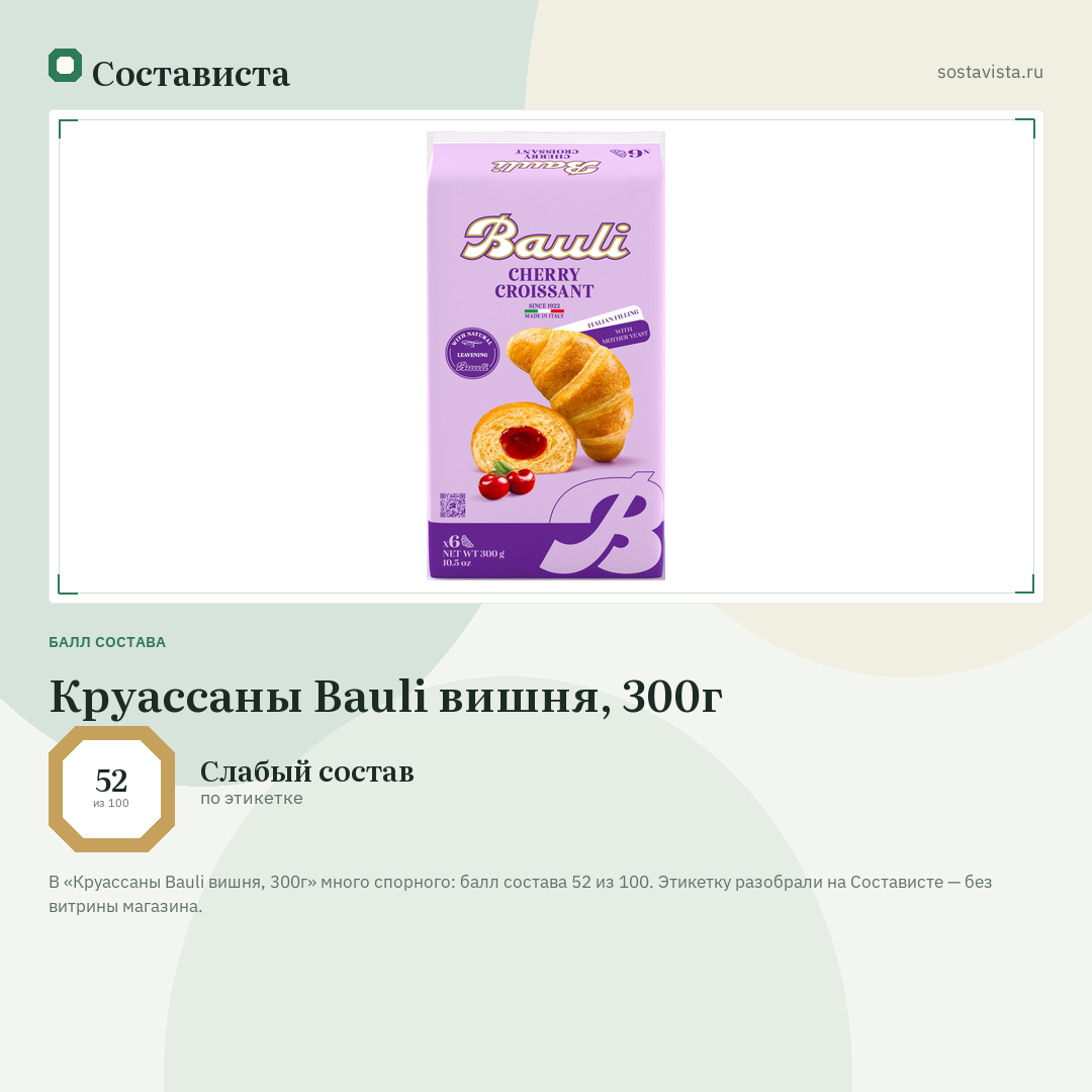 Круассаны Bauli вишня, 300г: балл состава 52 из 100 — Состависта