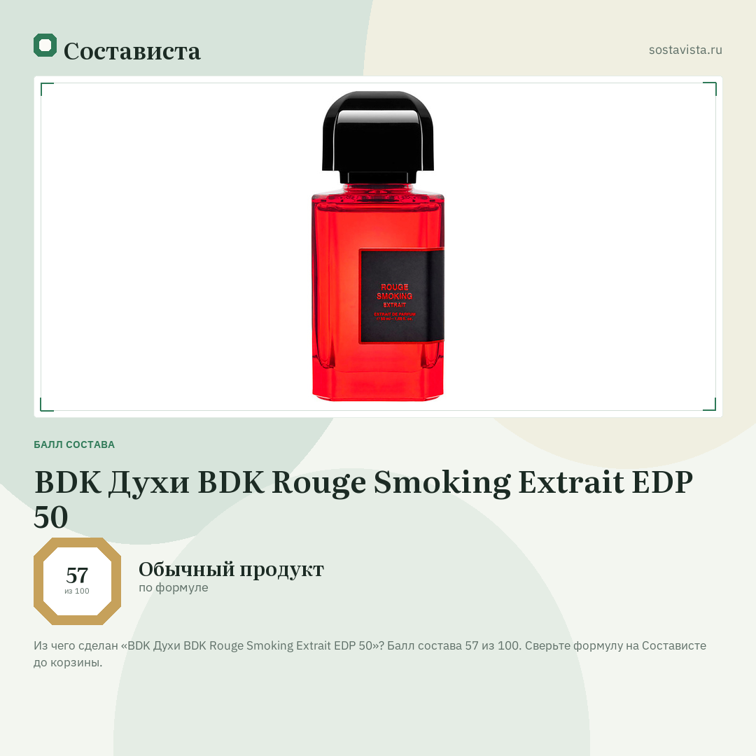 BDK Духи BDK Rouge Smoking Extrait EDP 50: балл состава 57 из 100 — Состависта