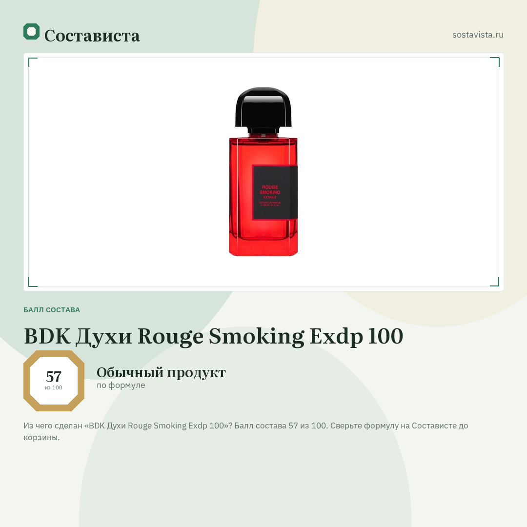 BDK Духи Rouge Smoking Exdp 100: балл состава 57 из 100 — Состависта