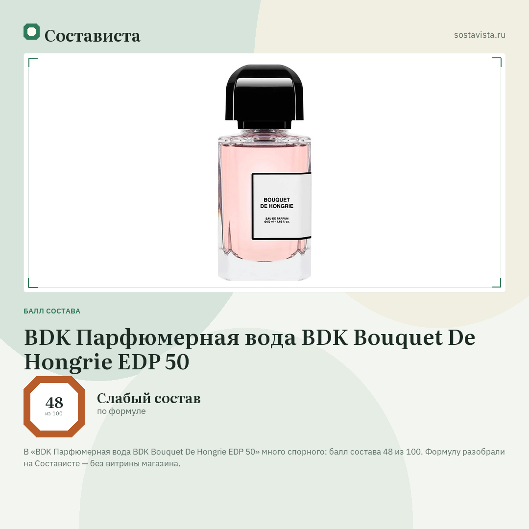 BDK Парфюмерная вода BDK Bouquet De Hongrie EDP 50: балл состава 48 из 100 — Состависта