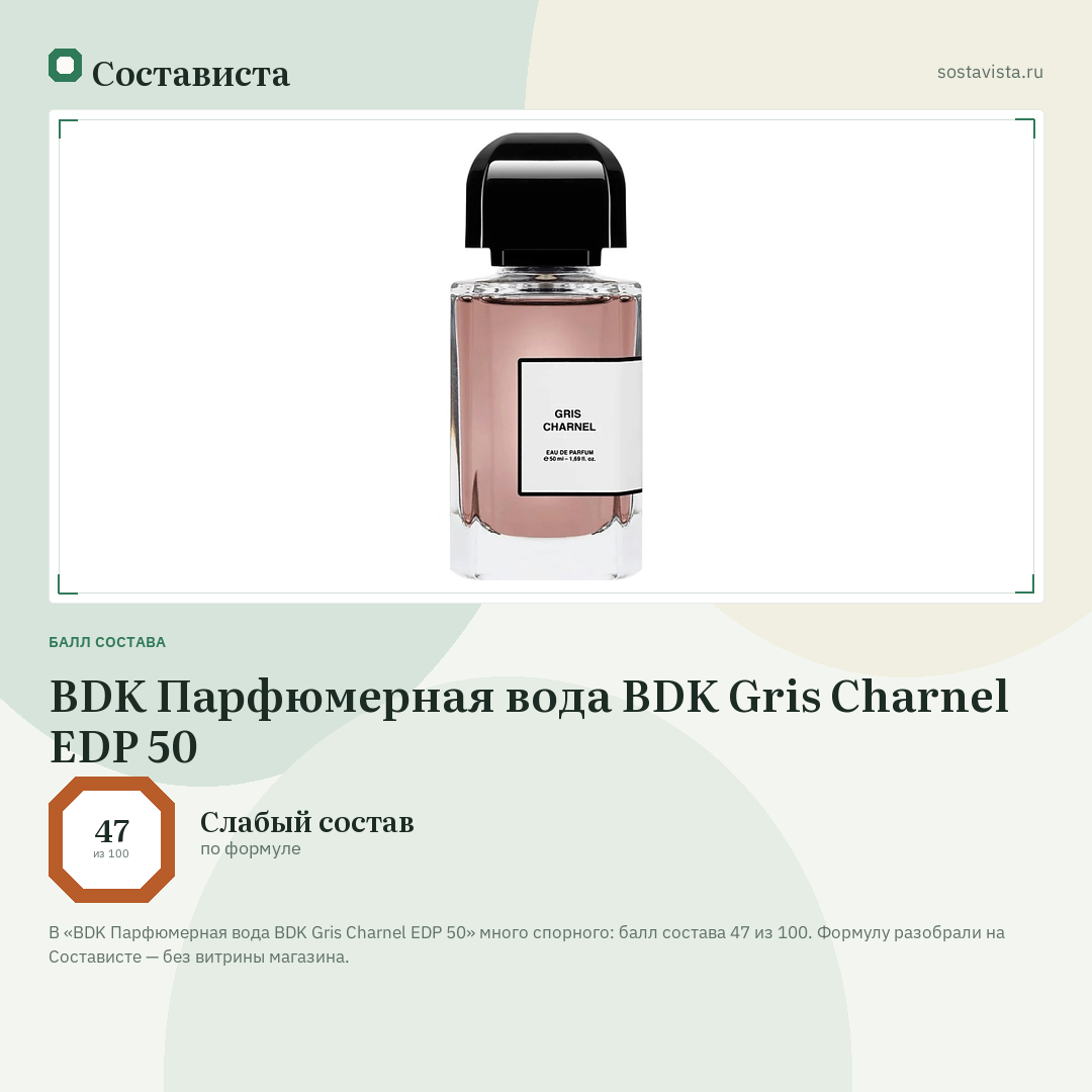 BDK Парфюмерная вода BDK Gris Charnel EDP 50: балл состава 47 из 100 — Состависта