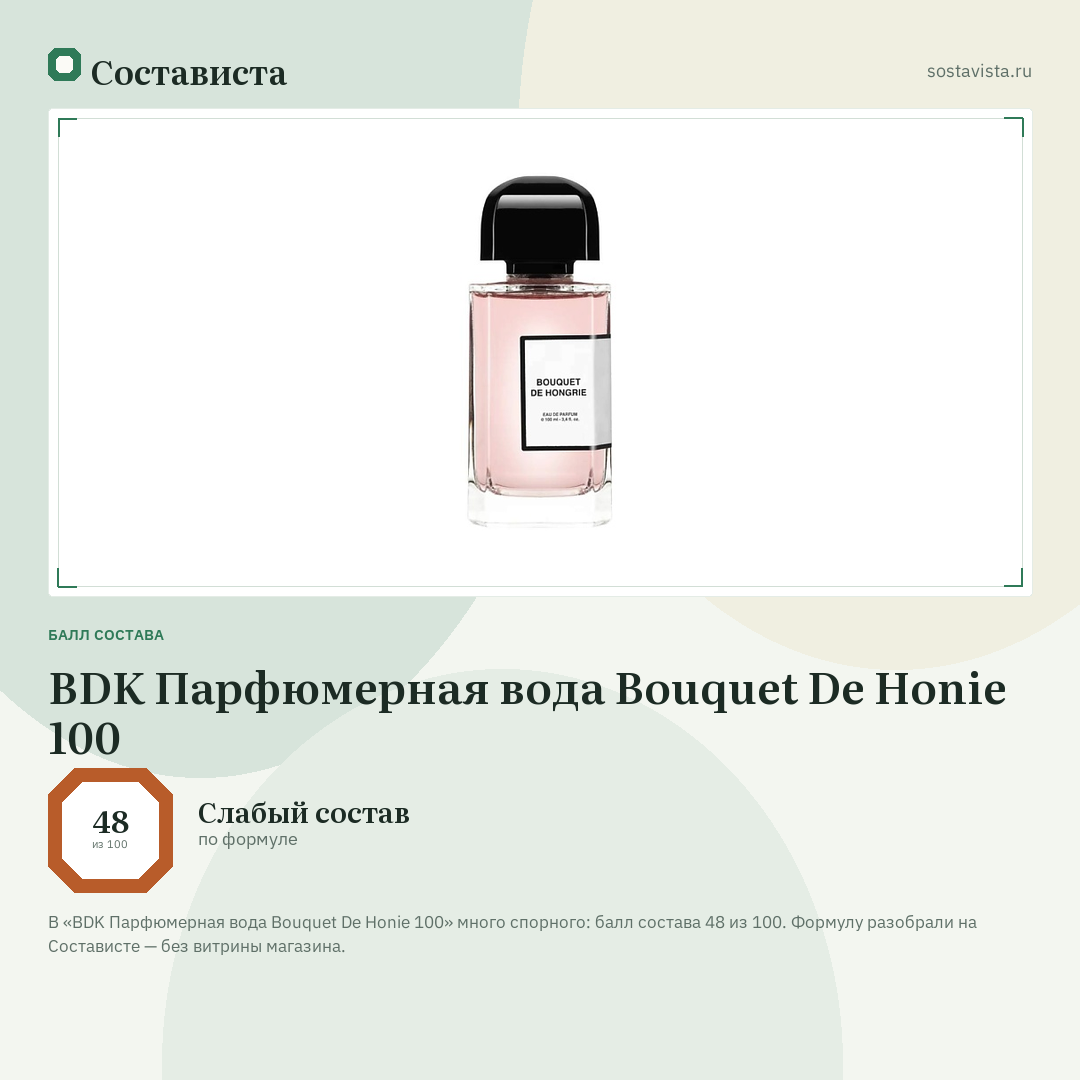 BDK Парфюмерная вода Bouquet De Honie 100: балл состава 48 из 100 — Состависта