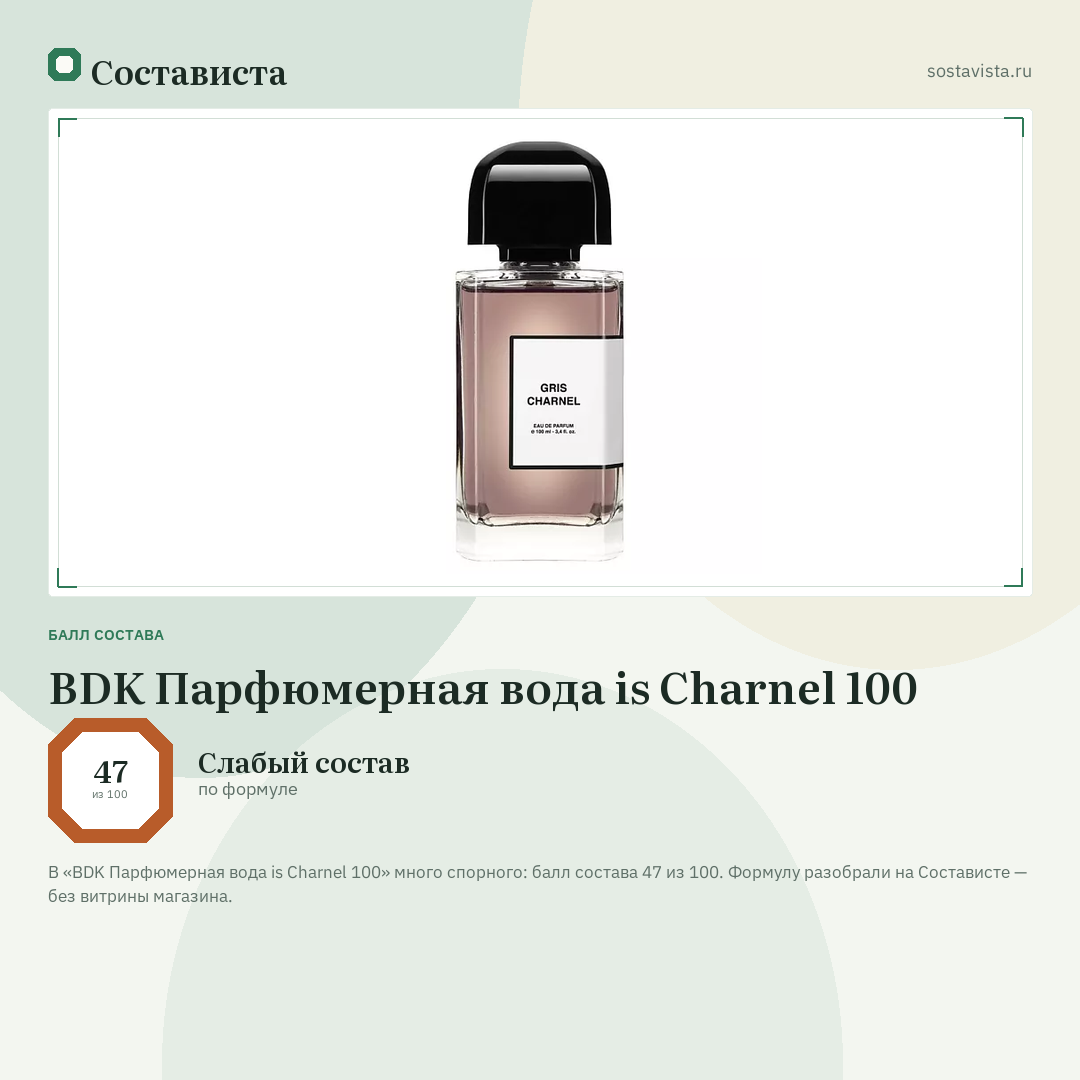 BDK Парфюмерная вода is Charnel 100: балл состава 47 из 100 — Состависта