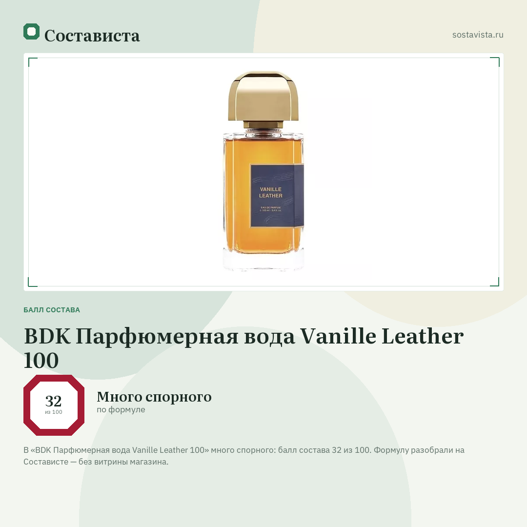 BDK Парфюмерная вода Vanille Leather 100: балл состава 32 из 100 — Состависта