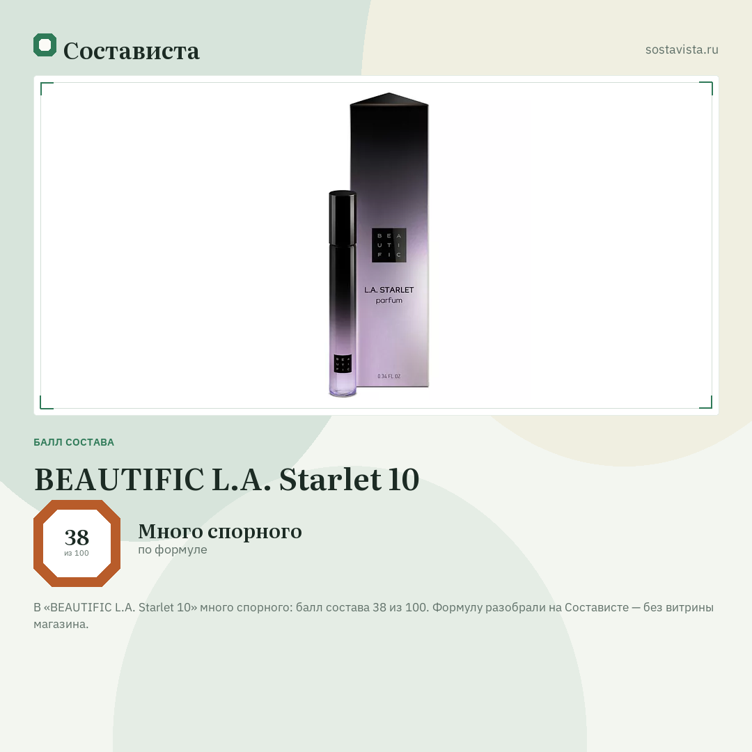 BEAUTIFIC L.A. Starlet 10: балл состава 38 из 100 — Состависта