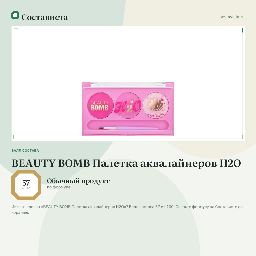 BEAUTY BOMB Палетка аквалайнеров H2O: балл состава 57 из 100 — Состависта