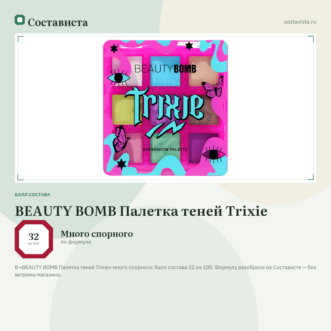 BEAUTY BOMB Палетка теней Trixie: балл состава 32 из 100 — Состависта