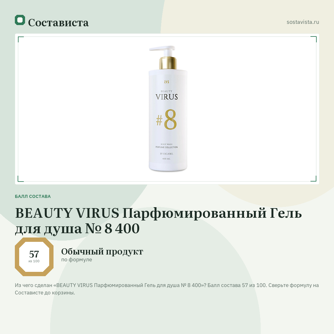 BEAUTY VIRUS Парфюмированный Гель для душа № 8 400: балл состава 57 из 100 — Состависта