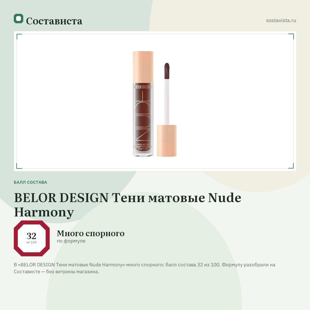 BELOR DESIGN Тени матовые Nude Harmony: балл состава 32 из 100 — Состависта