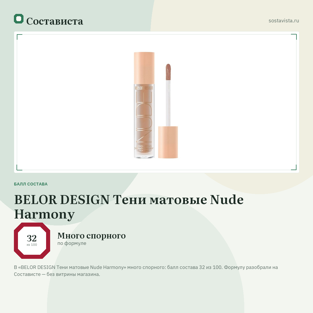 BELOR DESIGN Тени матовые Nude Harmony: балл состава 32 из 100 — Состависта