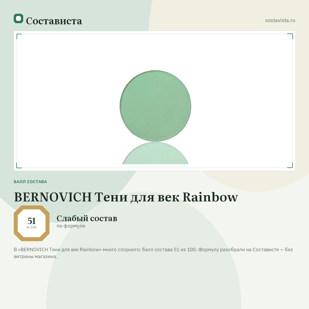 BERNOVICH Тени для век Rainbow: балл состава 51 из 100 — Состависта
