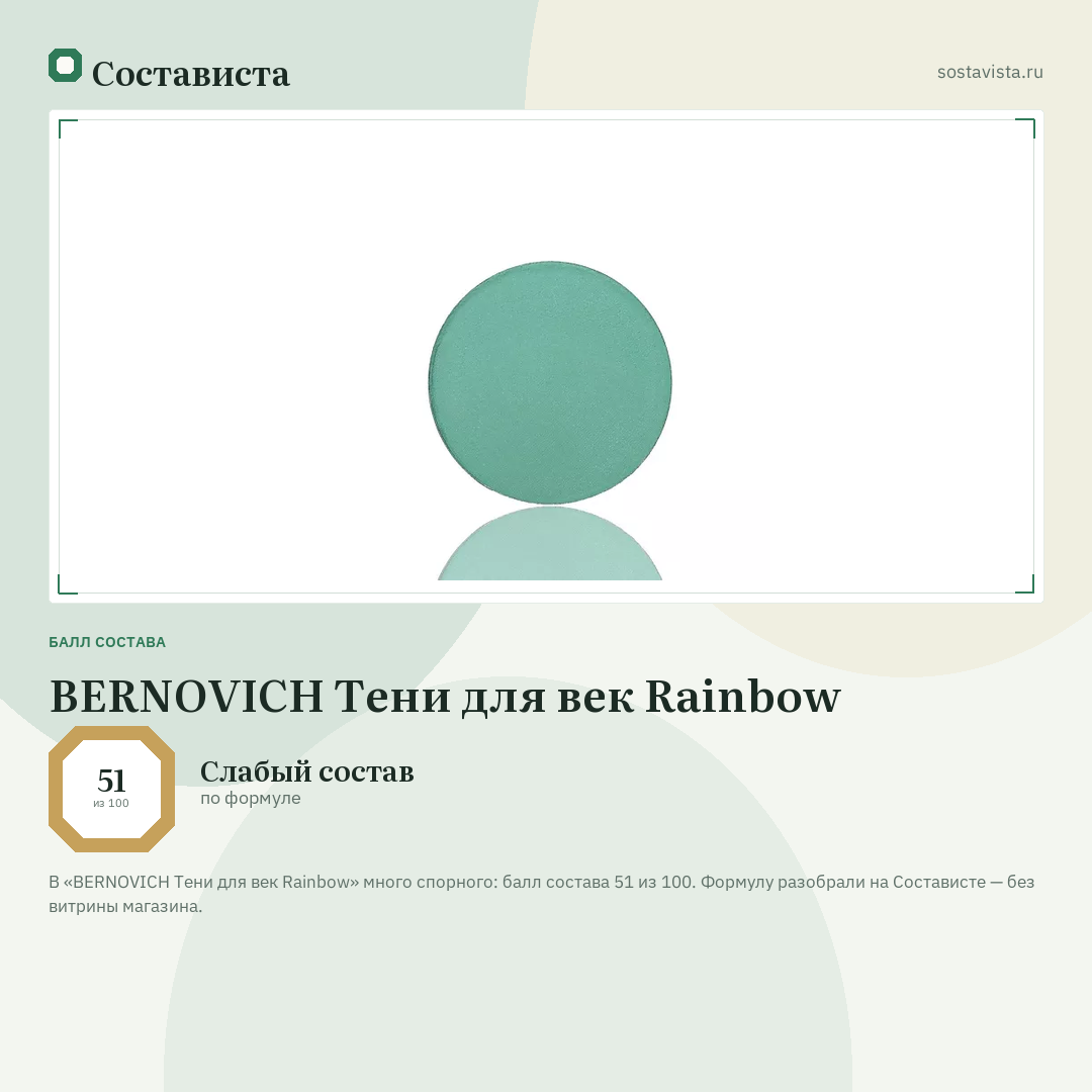 BERNOVICH Тени для век Rainbow: балл состава 51 из 100 — Состависта