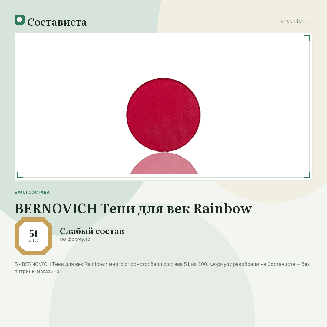 BERNOVICH Тени для век Rainbow: балл состава 51 из 100 — Состависта