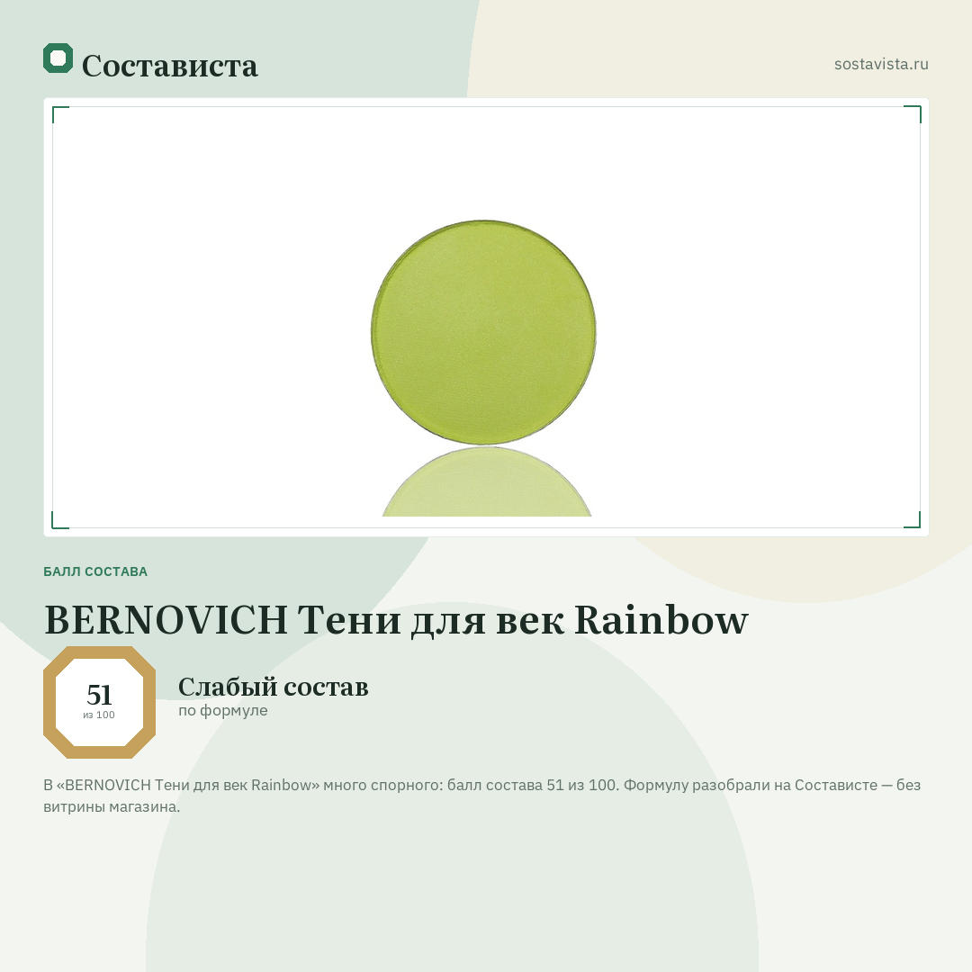 BERNOVICH Тени для век Rainbow: балл состава 51 из 100 — Состависта