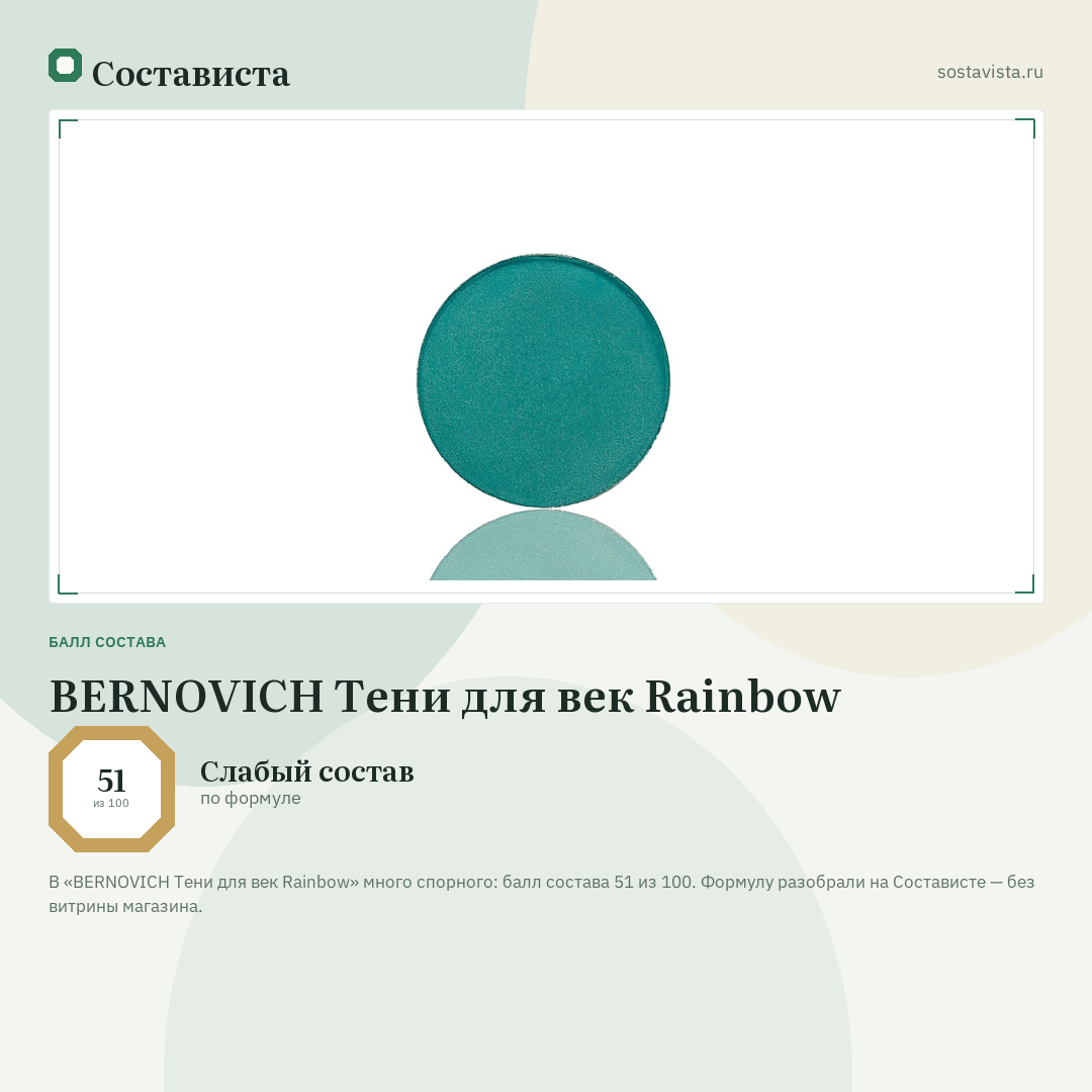 BERNOVICH Тени для век Rainbow: балл состава 51 из 100 — Состависта