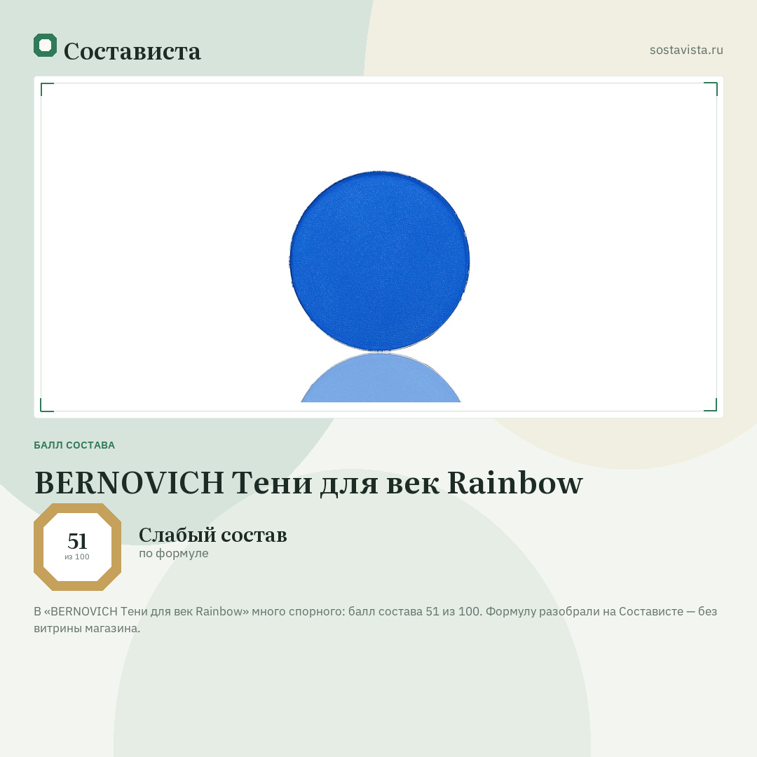 BERNOVICH Тени для век Rainbow: балл состава 51 из 100 — Состависта